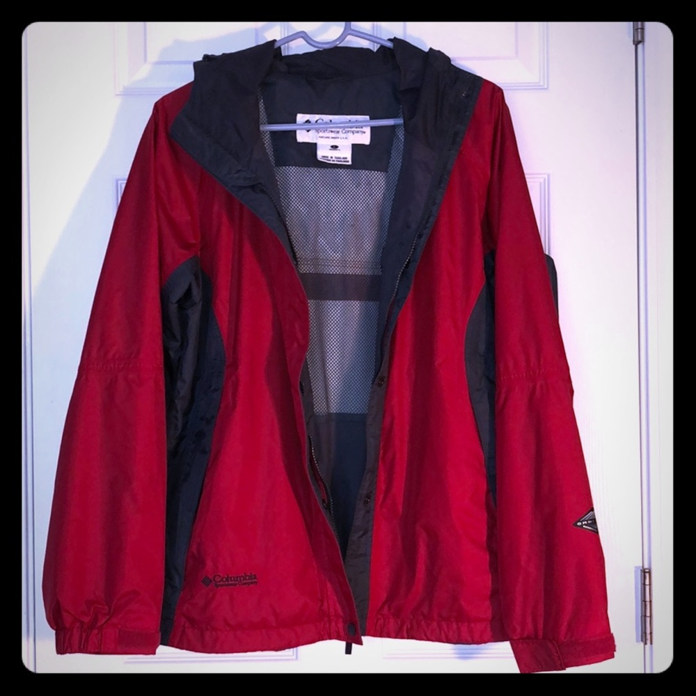 Red Columbia breathable wind/rain jacket.